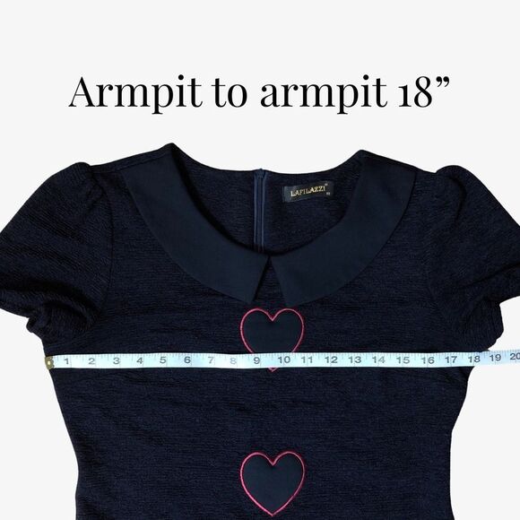 Lafilazzi Dress 40 Italian Styled Hearts Peter Pan Collar Puff Sleeves Sheath - Picture 6 of 13